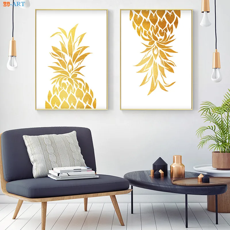 Золотой плакат с ананасом золото Фольга принт минималистичный художественный