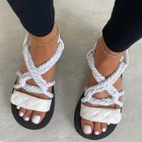 2021 new summer fashion slope heel platform sandals hemp rope cross open toe shoes casual sandals shoes for women large size
