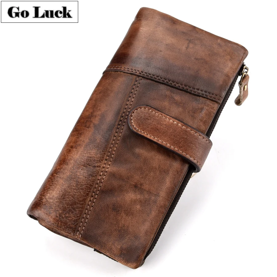 Бренд GO-LUCK, RFID, натуральная кожа, клатчи на каждый день, кошелек, мужской держатель для карт, чехол для мобильного телефона, чехол для карт, мужской кошелек на застежке, сумка для монет