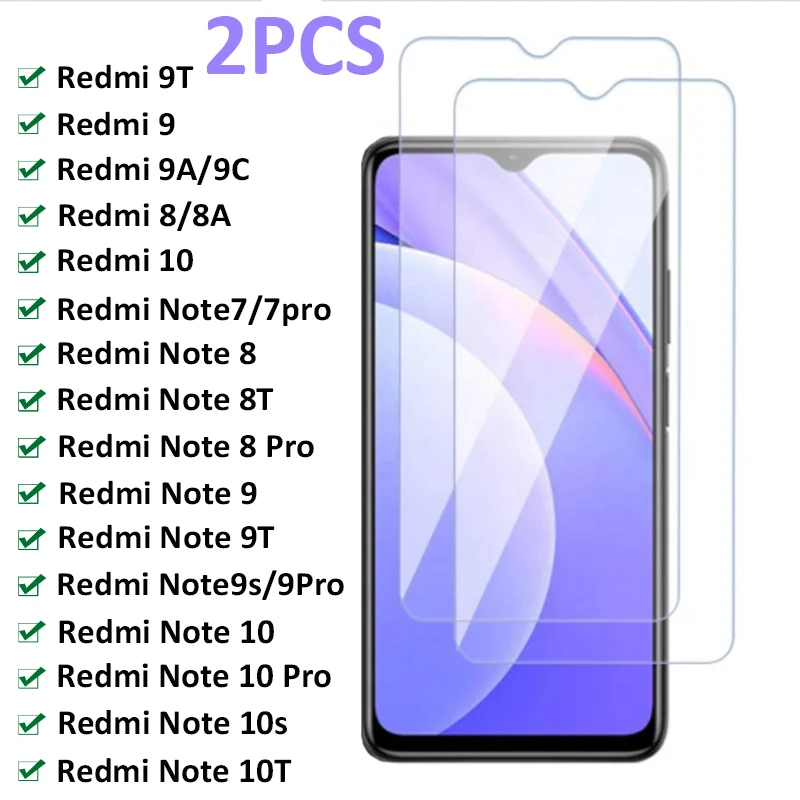

2Pcs Tempered Glass For Xiaomi Redmi Note 9 Pro 9S 10 8T 7 Pro Screen Protector on Redmi 9T 10 8 7 9A 9C 8A Protective Glass