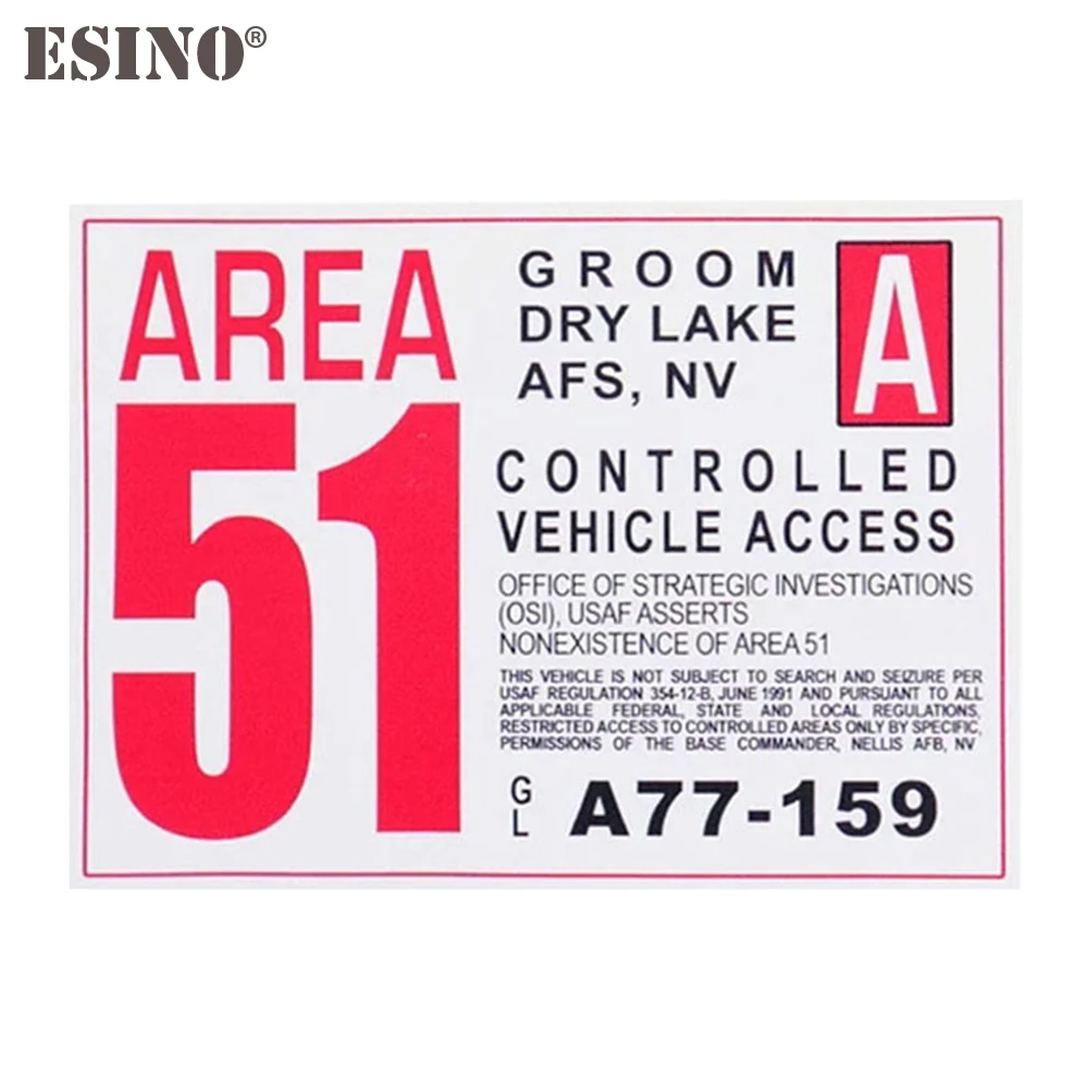 

Car Styling Creative Funny Warning Area 51 Controlled Vehicle Access Cartoon PVC Decal Waterproof Car Body Sticker Pattern Vinyl