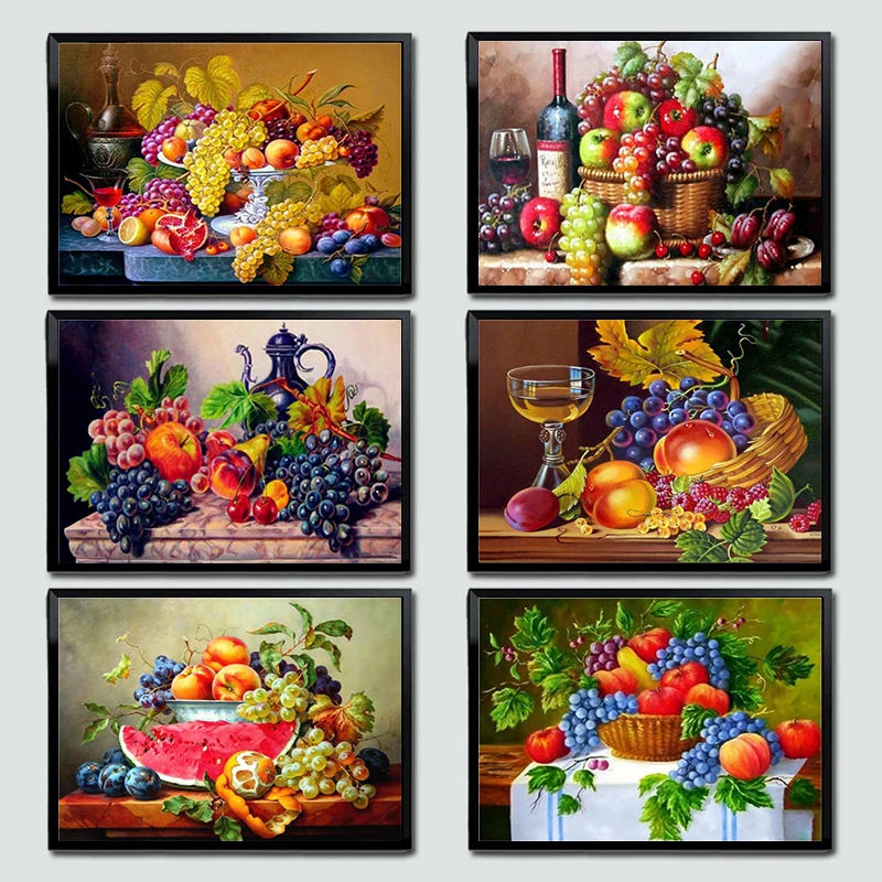 

5D Full Drill Diamond Embroidery Fruit Kitchen Still Life Diamond Painting Square Crystal Mosaic Picture of Rhinestone Home Deco