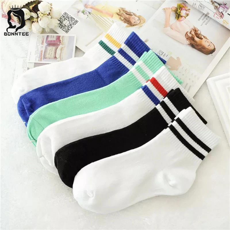 Полосатые смешные носки Харадзюку женские дышащие Kawaii высокая эластичность пары