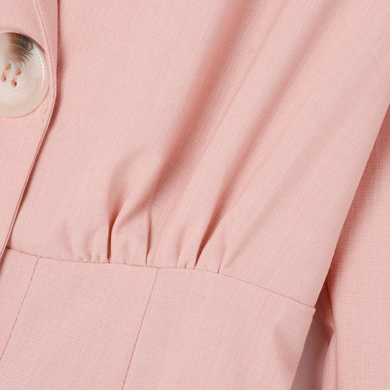 

[EAM] Women Green Pleated Split Temperament Dress New Lapel Long Sleeve Loose Fit Fashion Tide Spring Autumn 2021 1DA371