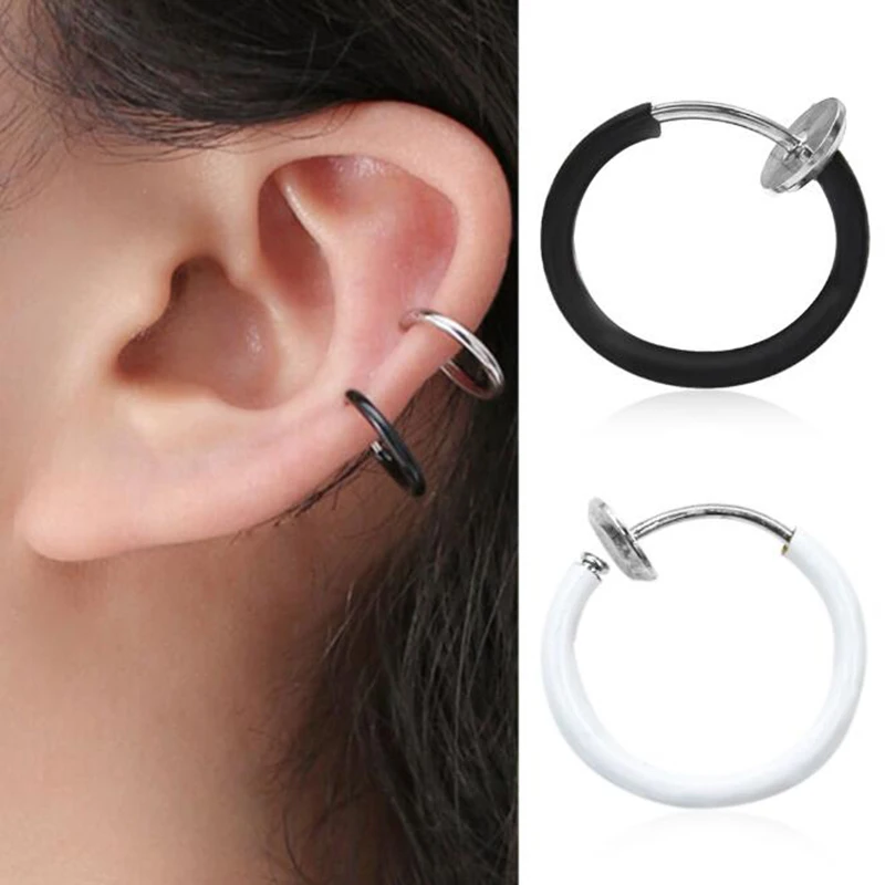 Простые круглые ушные манжеты без пирсинга черные женские клипсы серьги кольца