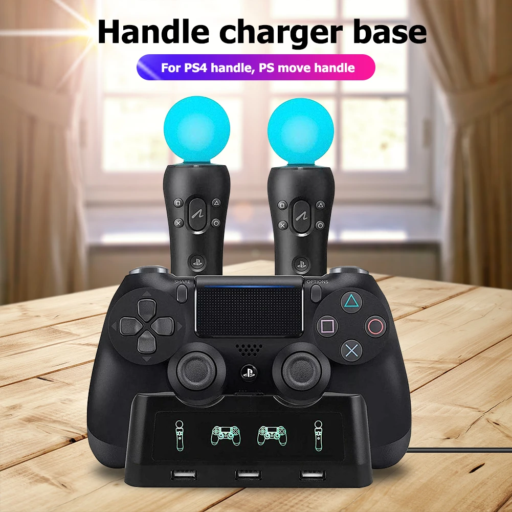 

For PS4 Controller Charger Dock Station For PS MOVE Controllers For Playstation 4 PS4 PSVR VR Move Charging Stand 4 in 1