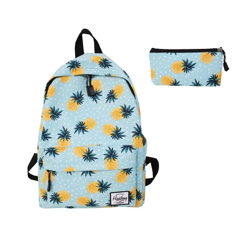 2 шт./компл. Ананасовый холщовый рюкзак с принтом Женский Водонепроницаемый