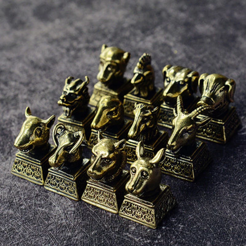 

ZOCDOU 1 Piece Pure Brass Zodiac Seal Statue Little Figurine Crafts Figure Ornament Miniatures