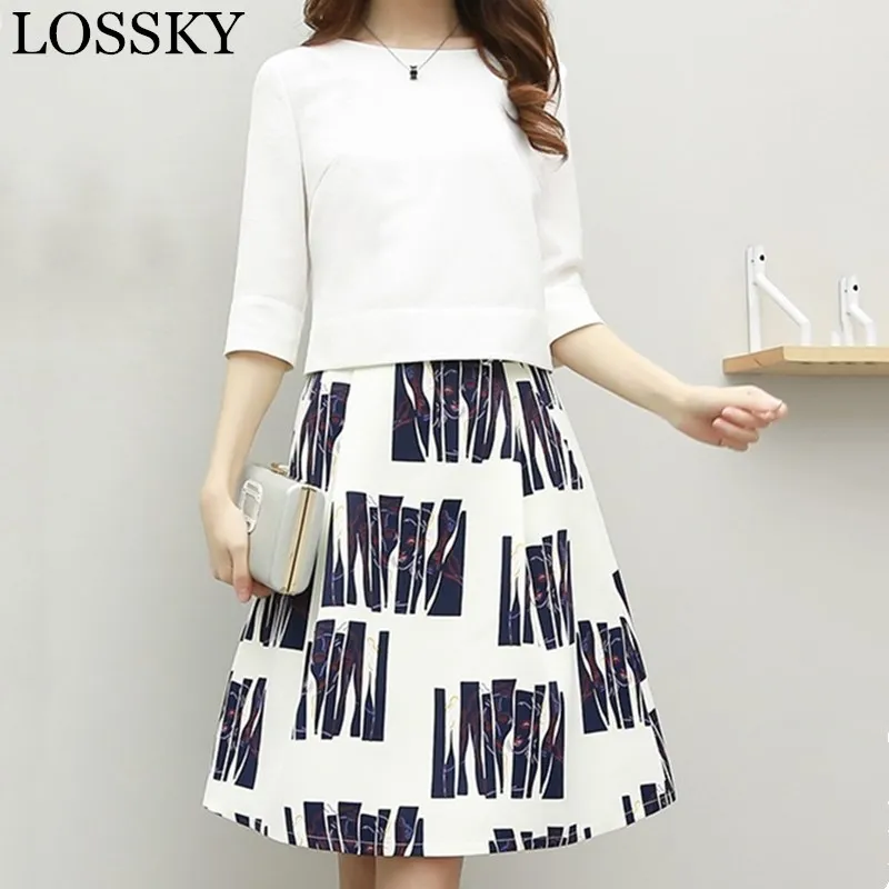 Женский элегантный костюм из двух предметов белый топ с рукавом 3/4 и юбка