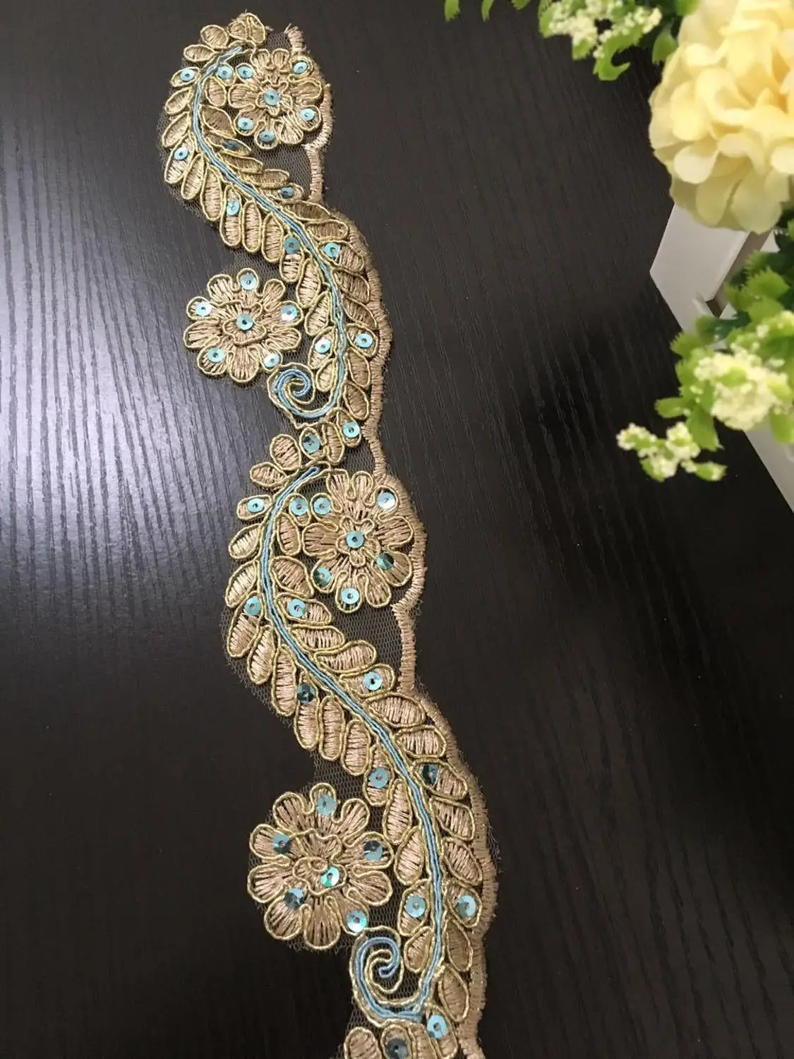 2 ярда/5 5 см золотые блестки кружева цветок аппликация отделка ручной работы diy