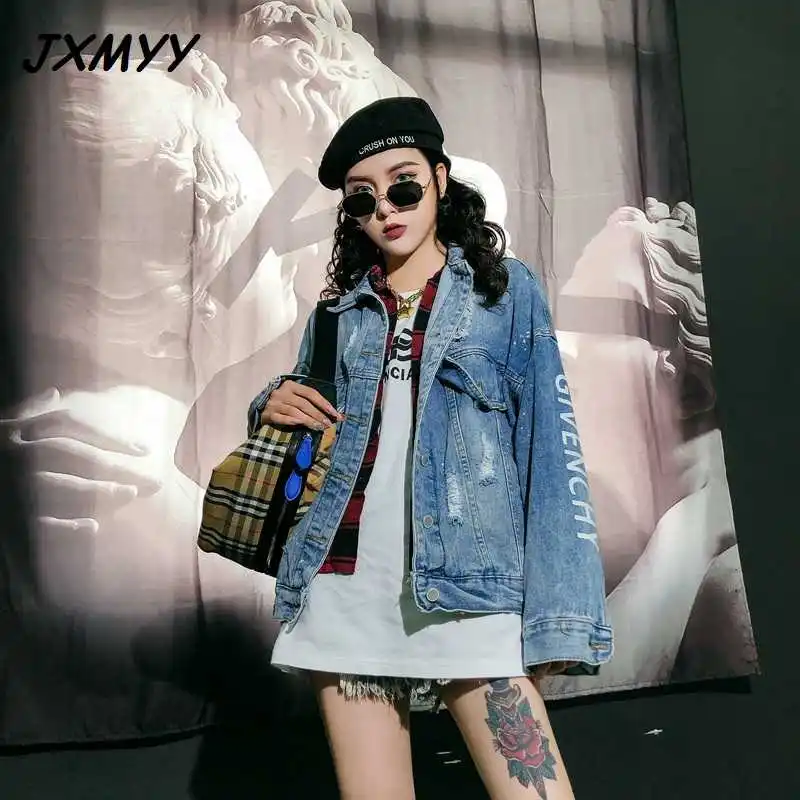 

ICCLEK 2021 Fashion New Products Ripped Denim Jacket Korean Style Loose BF Hong Kong Style Hip Hop Jacket Top Women Trend