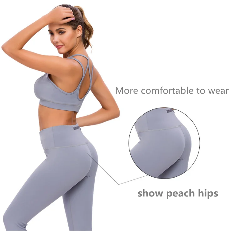 

Neonysweets Naked Feeling Set Sleeveless Gym Clothing Back Strap Cross Sport Bra For Sexy Women Elastic Athletic Tights Pants