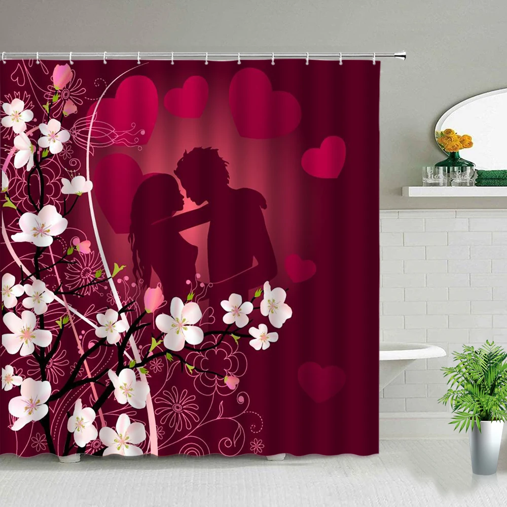 

Sexy Red Lip Shower Curtains Romantic Couple Valentine's day Decoration Bathroom Curtain Waterproof Polyester Frabic With Hooks