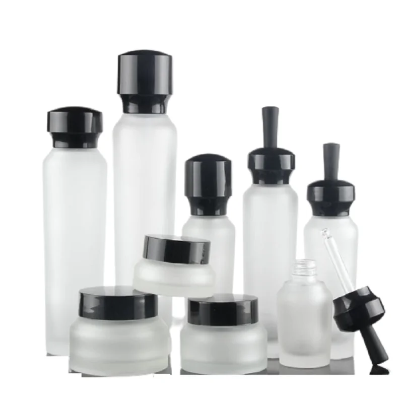 

120ml 100ml 50ml 30ml 20ml Frost Glass Lotion Pump Toner Packing Bottle Essential Oil Vials 50G 30G 20G Empty Cream Jar 10pieces
