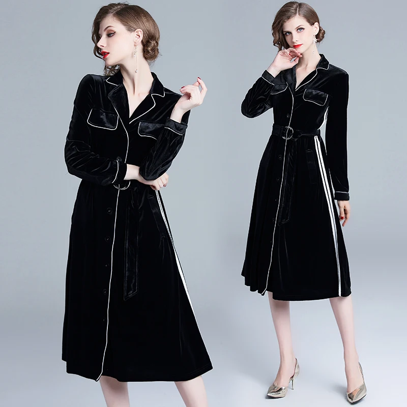 

Новинка 2019 года, Золотое бархатное приталенное модное платье с длинными рукавами и V-образным вырезом