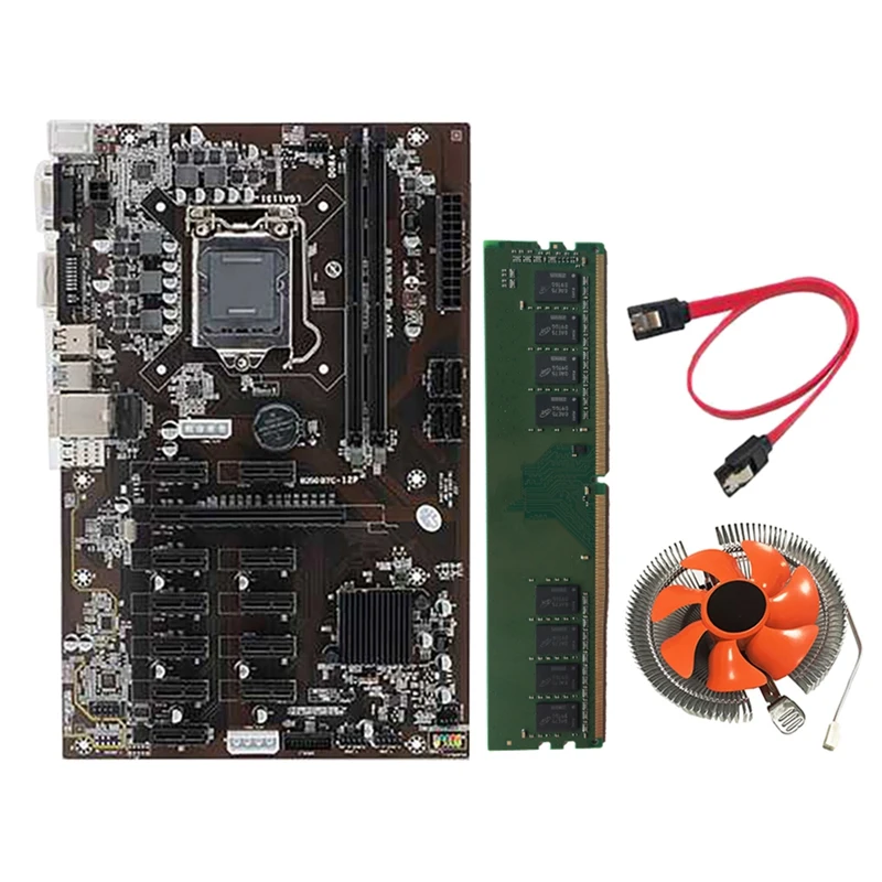 

BTC B250 Motherboard 12 PCIE Graphics Slots LGA 1151 DDR4 RAM SATA3.0 USB3.0 Mining Motherboard with CPU Fan+8G DDR4 RAM