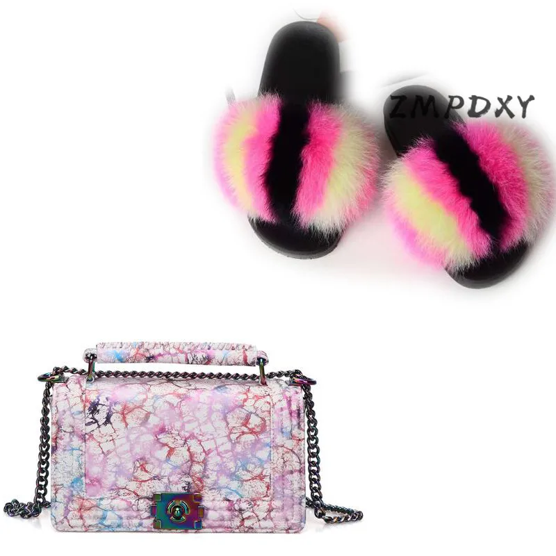 Шлепанцы женские из натурального меха лисы наборы обуви на ремне меховые тапочки