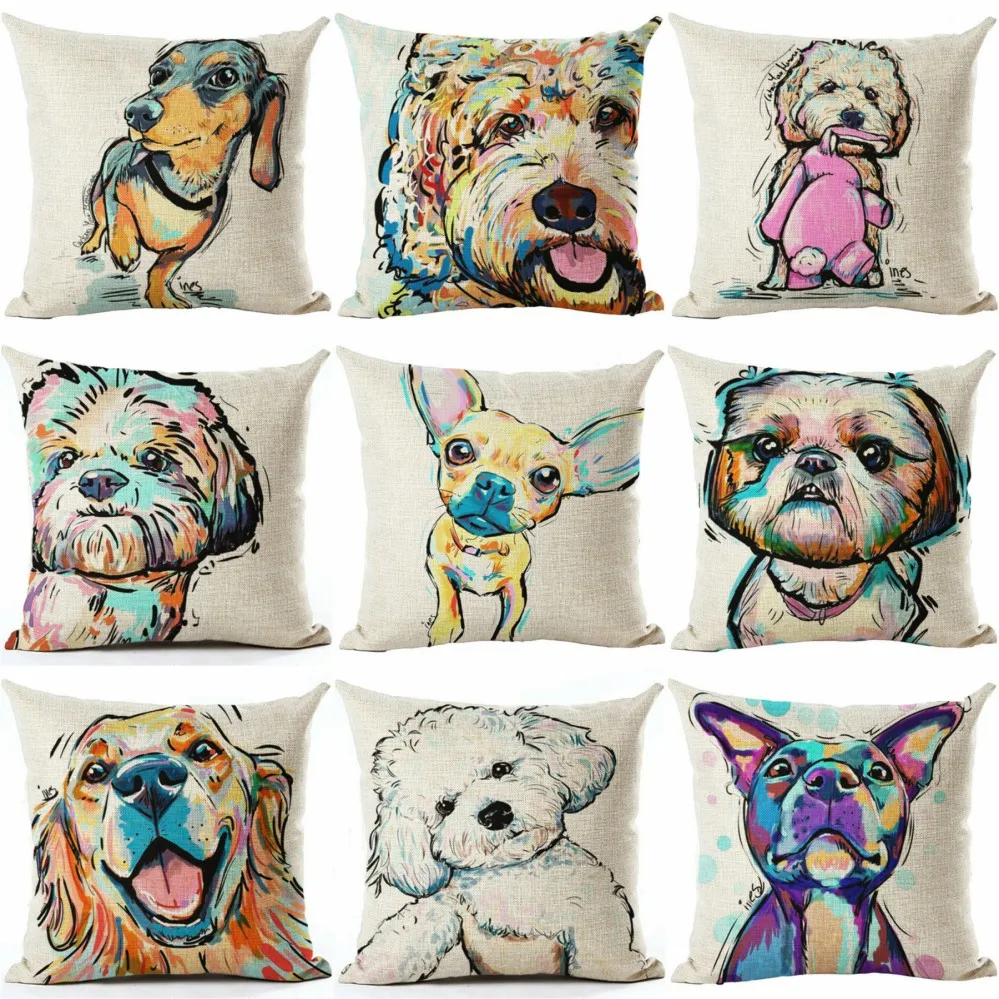 18&quot *18&quot Cute Pet Dog Pillow Case Throw Pillowcase Cotton Linen Printed Covers for Office Home Free | Дом и сад