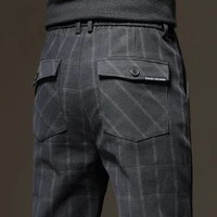 winter plaid suit pants mens business brushed work smart casual pants male autumn straight pants fleece thickened mens clothing