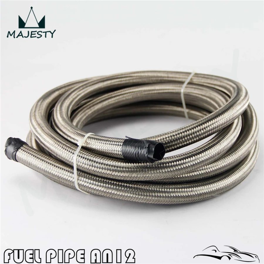 

AN12 Stainless Steel Braided 12AN Oil/Fuel/Gas Line/Hose 5M/16Feet 5Meter silver