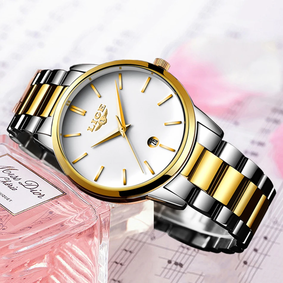 Женские наручные часы LIGE роскошные брендовые кварцевые с ремешком из