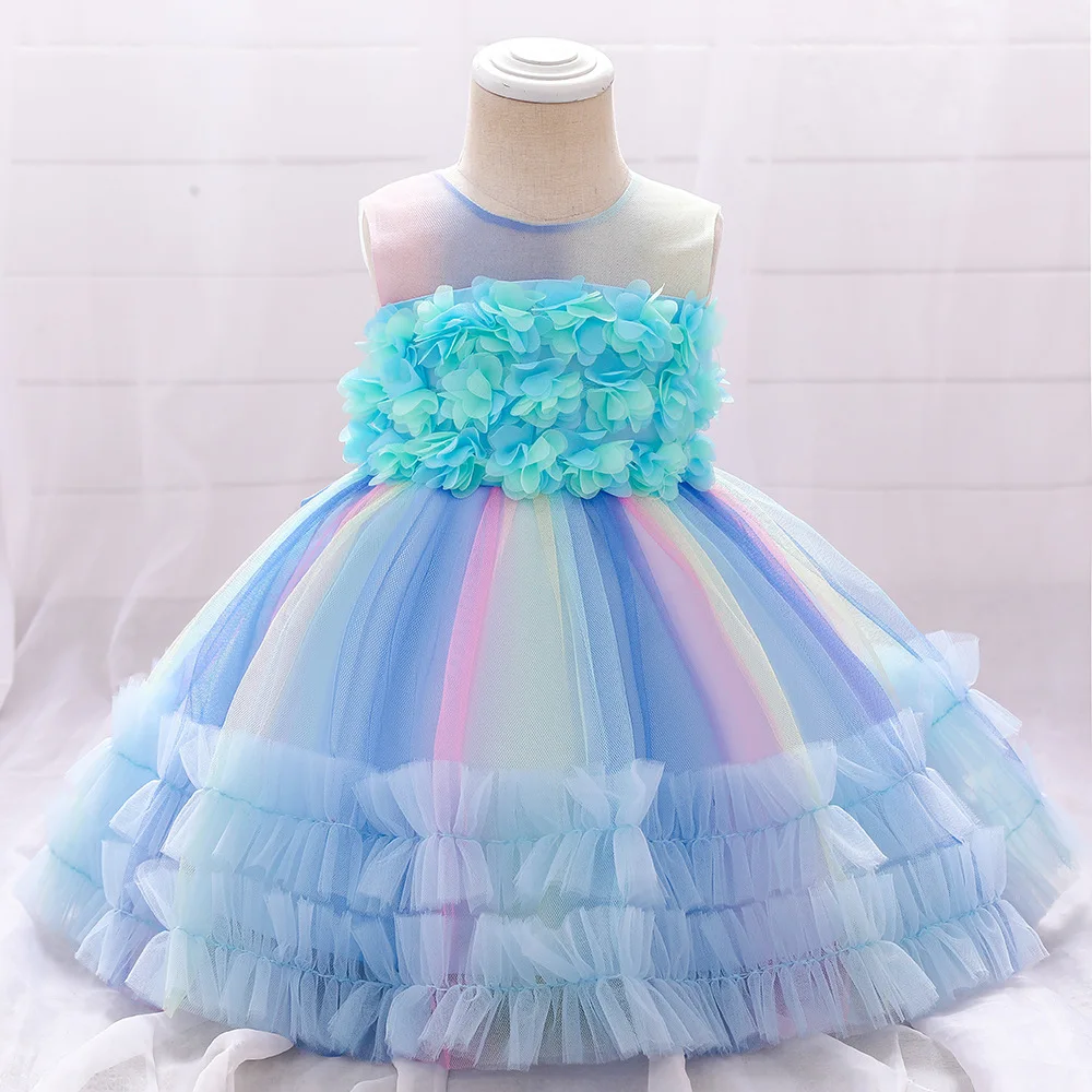 

Blue Flower Girls Dresses for Wedding Kids Pageant Gown Tulle Tutu First Holy Communion Dresses for Little Baby Party Prom Wear