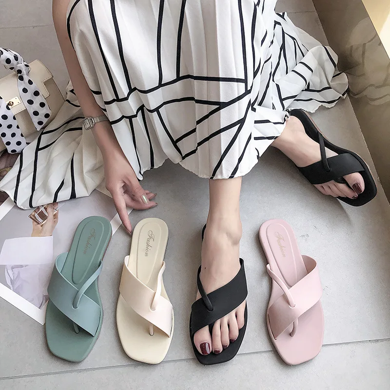 

2021 Summer Shoes Woman Slides Slippers Flats Beach Flip Flops Ladies Outdoor Beach Toe Ring Sandals High Quality Leisure