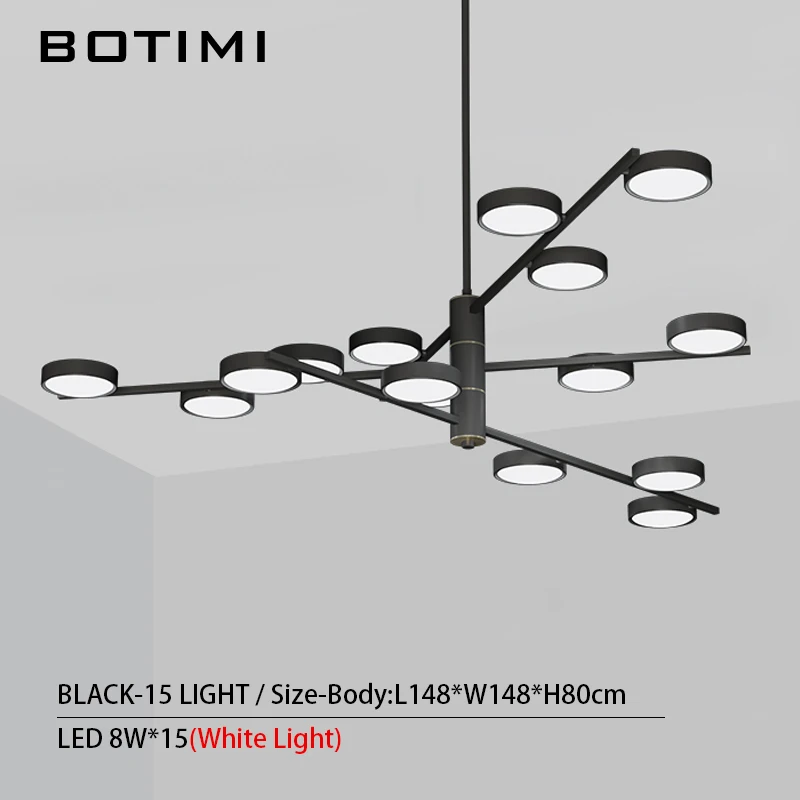 15 Light-Black BOTIMI, современный светодиодный светильник 220 В, люстра для гостиной, Холла отеля, блестящая черная металлическая люстра для спальни, подвесные светильники для столовой - Цвет абажура: 15 Light-Black
