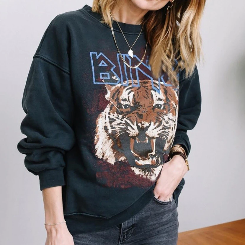 

Sweatshirts Hoodies Women Lady American Style Long Sleeve Tops Casual Autumn Vintage Leopard Letter Printing Sweatshirt