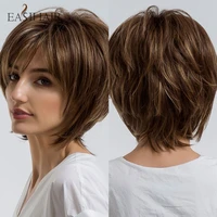 easihair short honey brown synthetic wigs for women layered natural hair wigs free part short hair daily wig heat resistant