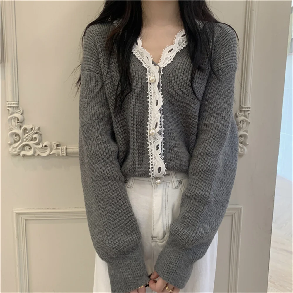 

New Patchwork Ruffles Women Sweaters 2021 Hot Sweet Elegant Vintage Knitted Femme Office Wear Coats Loose Cardigans