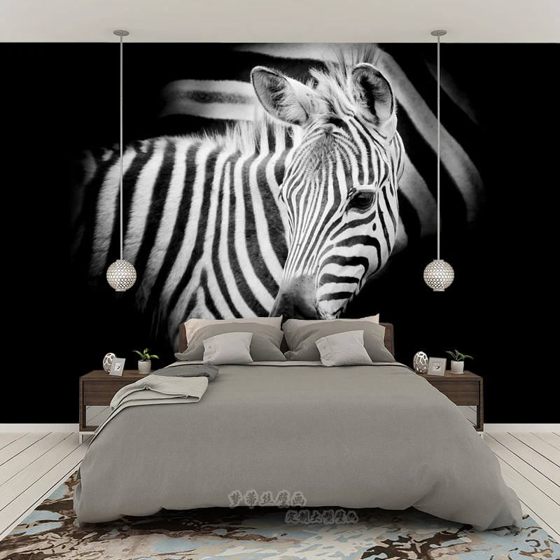 Simple modern TV background wall painting living room bedroom black and white zebra Art 3D Nordic creative wallpaper Waterproof |