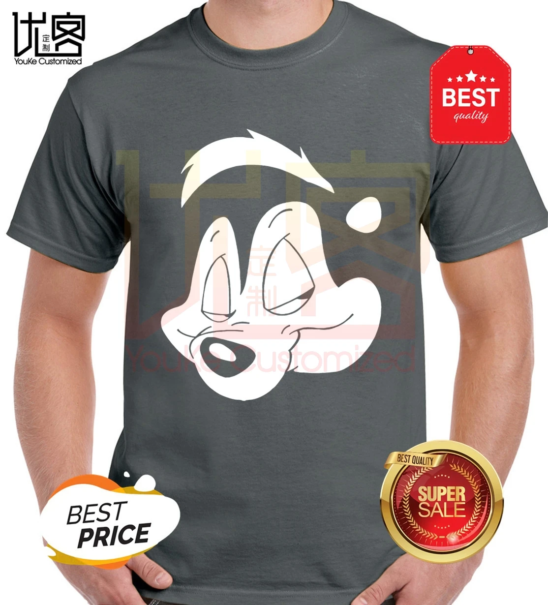 Мужская футболка с мультяшным принтом Pepe Le Pew Новинка лета 2020 Стильная мужская из