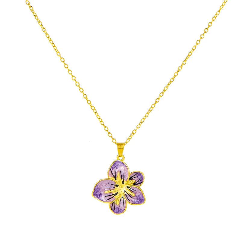 

Classic Fashion Luxury Golden Purple Flower Pendant Necklace Female Exquisite Valentine's Day Gift Jewelry Wholesale