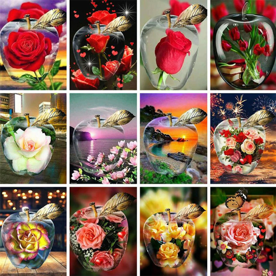 

Набор для алмазной живописи, картина с пейзажем, цветком, 5D алмазная Вышивка крестиком, картины с яблоками стразы, мозаичные изделия