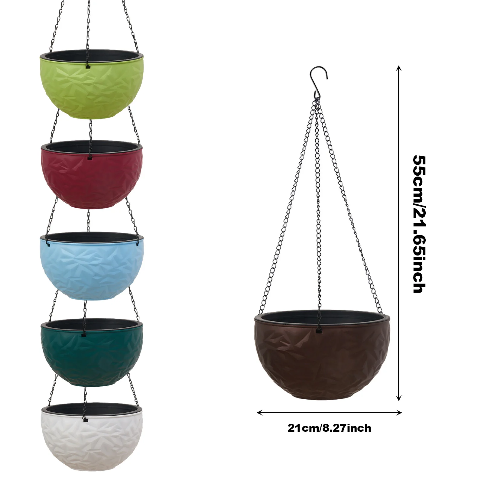 

2-layer Plastic Flower Pot Hanging Planters With Chain Drain Hole Easy To Drain Outdoor Use Breathable Balcony Decoration