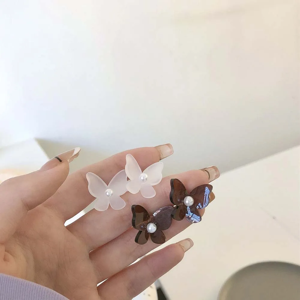 

Butterfly Flower Ring Transparent Fashion Acrylic Butterfly Pearl Stud Earrings For Women Jewelry Girl Wedding Gift