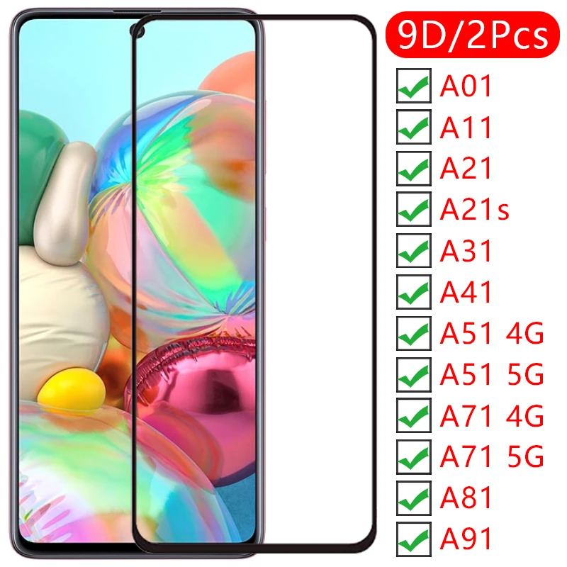 

9d screen protector tempered glass case for samsung a01 a11 a21 a21s a31 a41 a51 a71 5g a81 a91 cover on galaxy protective coque