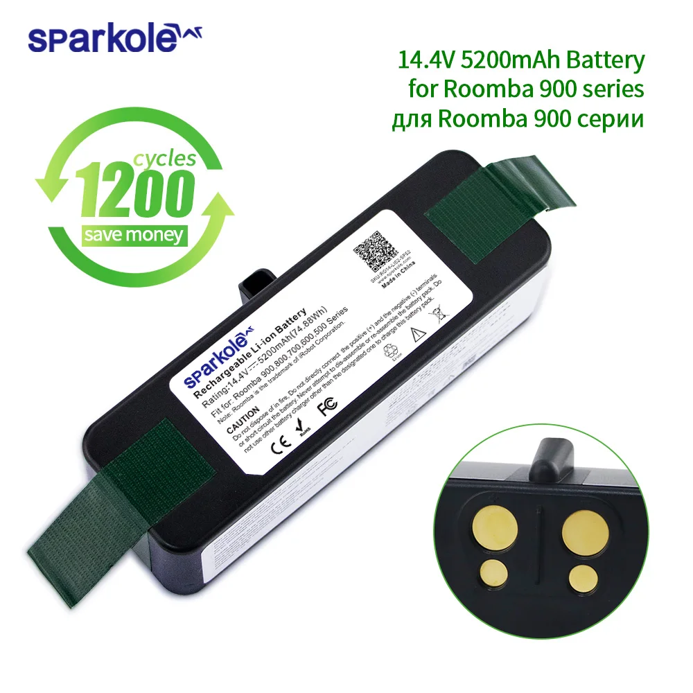 Sparkole 5.2Ah 14.4V Li-ion battery for irobot roomba 900 800 700 600 500 series vacuum cleaner 980 960 890 880 780 690 650 620