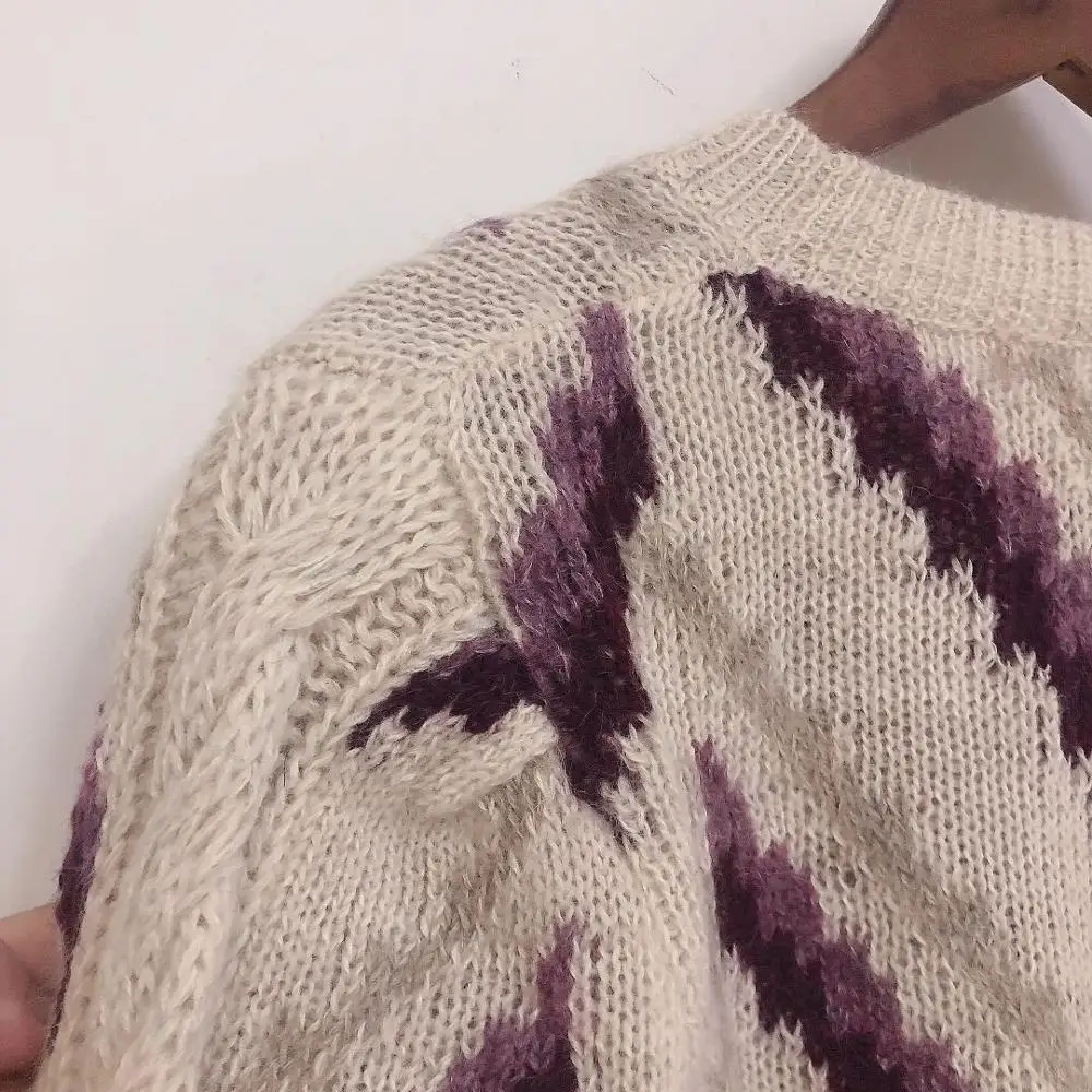 

Geometrical Printed Sweater Women Simple Long Sleeve Autumn and Winter New Ladies O-neck Top