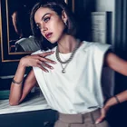 Футболка женская однотонная с круглым вырезом, повседневный Свободный Топ без рукавов, нарядная одежда с наплечниками, 8 цветов, на лето