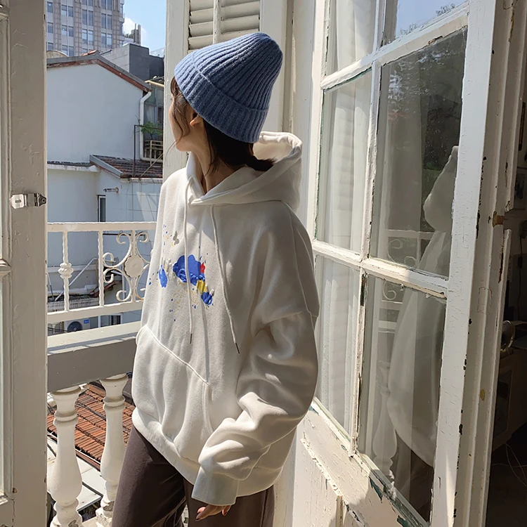 

2 colors 2020 autumn and winter loose weather 3D letter long-sleeve pullover thick sweatshirts womens hoodies womens (F4113)