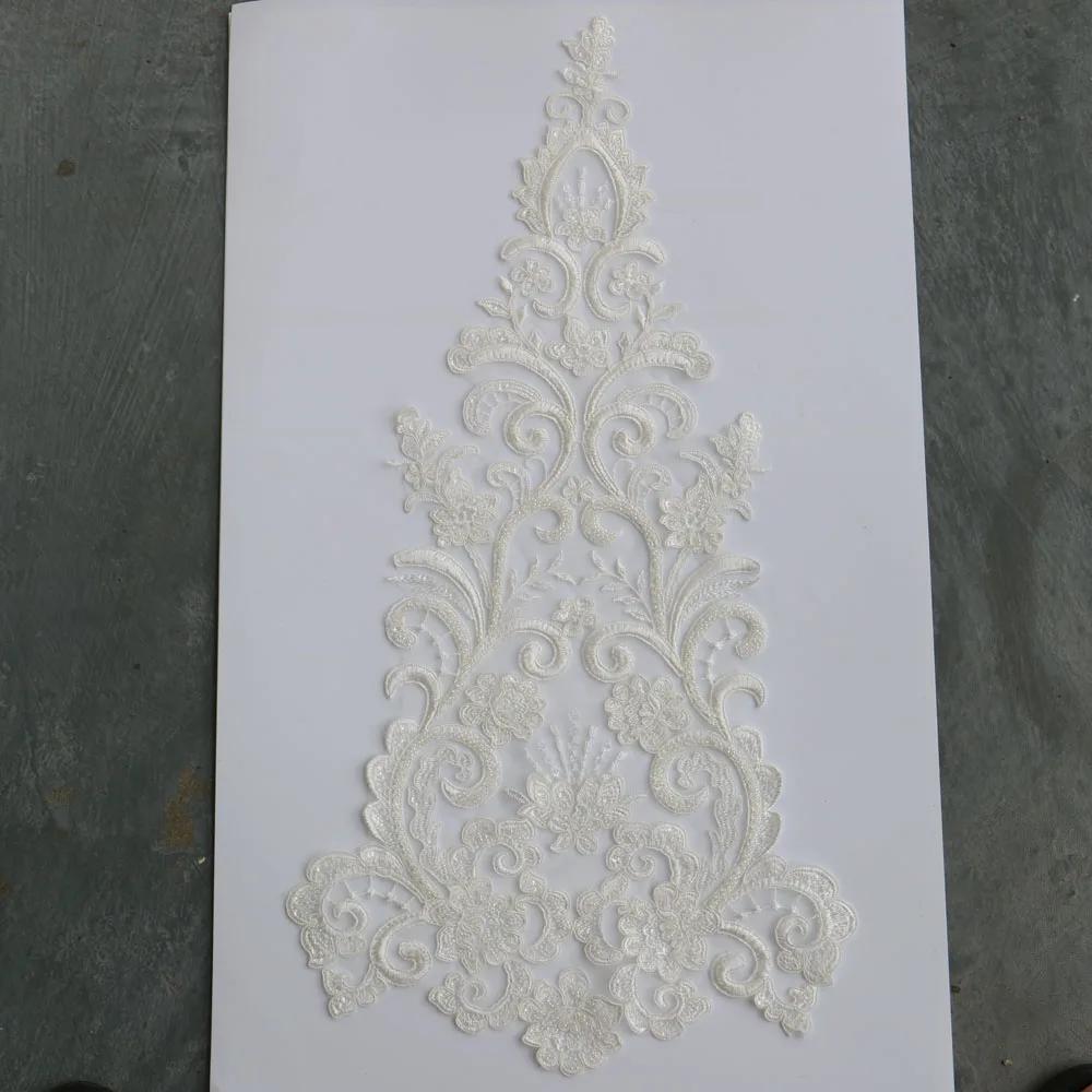 1 шт. 60*32 м бисерная Кружевная аппликация для свадебного платья большой цветочный