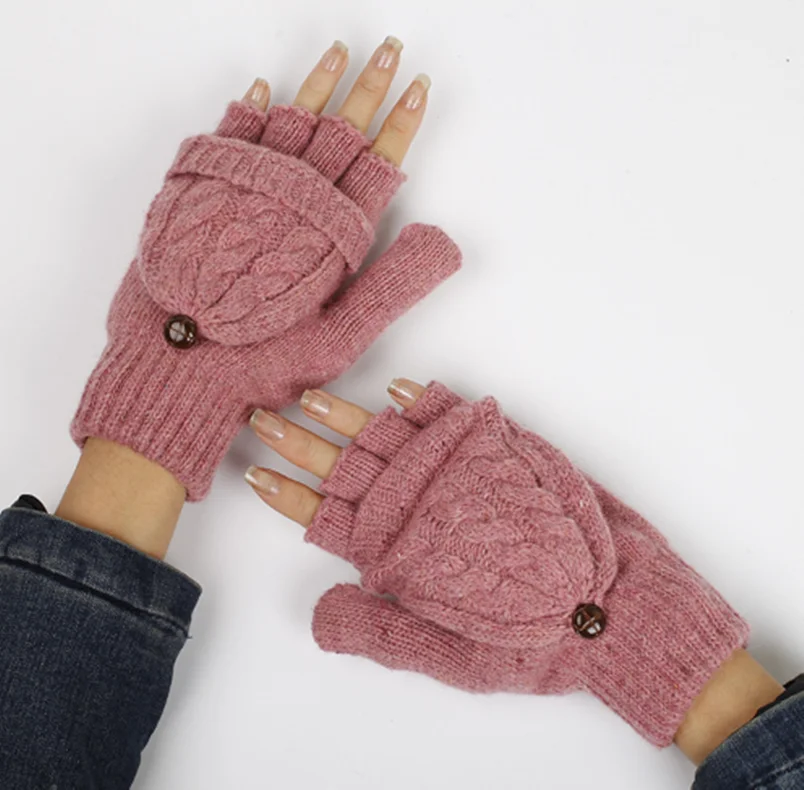 pink Унисекс Мужские и женские шерстяные однотонные зимние мягкие перчатки, варежки без пальцев, вязаные перчатки для рук - Цвет: pink