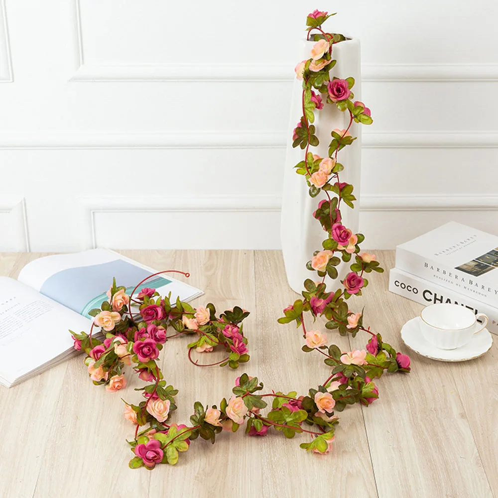 

250CM Roses Lvy Vine With Green Leaves For Home Wedding Garland Decoration Fake Leaf Diy Hanging Garland Artificial Flowers