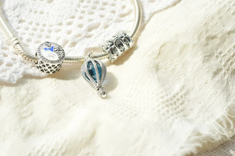 

New Arrival 925 Sterling Silver Beads Blue Hot Air Balloon Pendant Charms Fit Original Pandora Bracelets Women DIY Jewelry