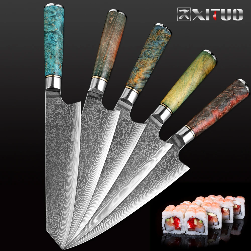 

XITUO, кухонный нож шеф-повара из дамасской стали VG10, профессиональный японский острый нож Kiritsuke Nakiri, практичный Кливер со стабилизированной д...