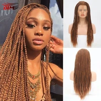 DLME Braided Synthetic Lace Front Wigs For Women Two Tone Braided Box Braids  Heat Resistant Fiber Baby Hair Wig