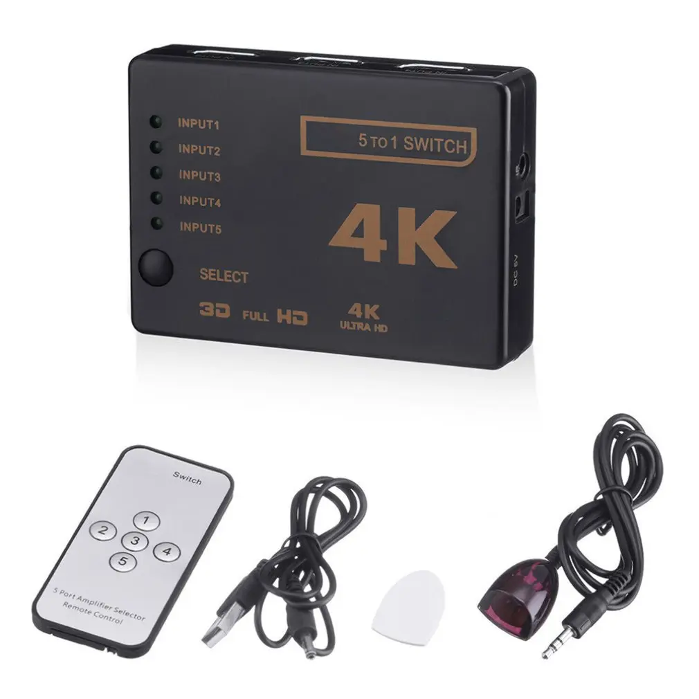 

1 Set 5 Port Uhd 3D 4K 1080P HDMI-compatible Splitter Switch Selector Switcher Hub Ir Remote Hdtv Hub Infrared Remote