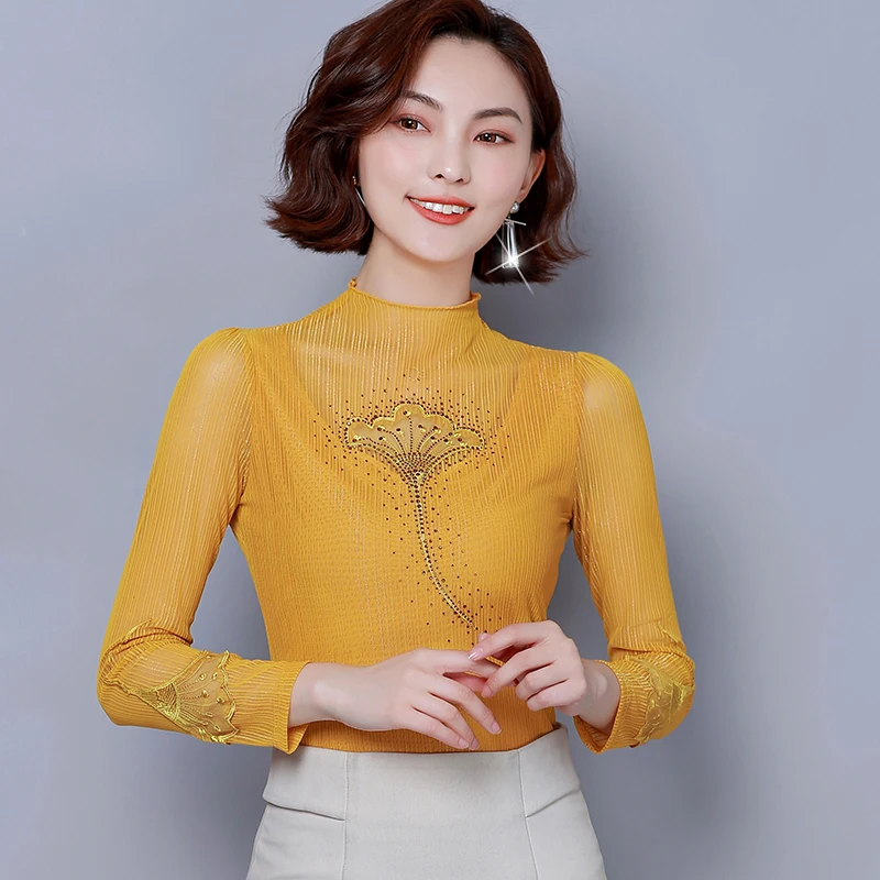 Осенние женские блузки корейская мода женская шелковая блузка OL рубашка плюс